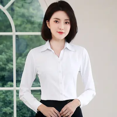2024 White Long Sleeve Women's Slim Fit Shirt