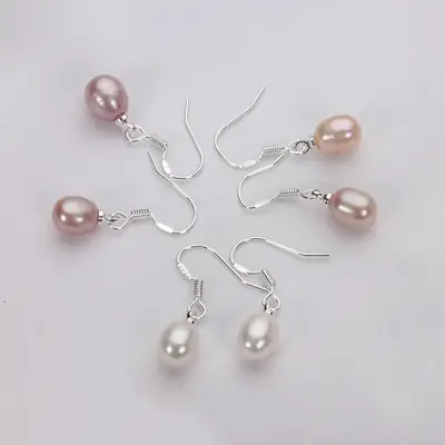 7-8-9mm Natural Freshwater Pearl Teardrop Ear Hooks 925 Silver