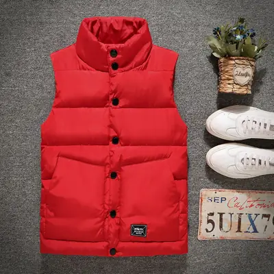 Men's Beige Puffer Vest with Logo Winter Warm
