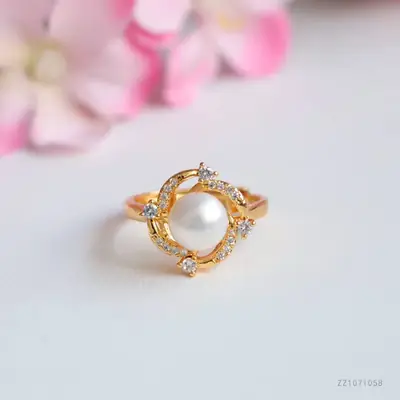 Juanyu Freshwater Pearl Ring Small Swirl Full Diamond