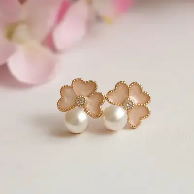 Juanyu Heart Clover Pearl Earrings S925 Silver