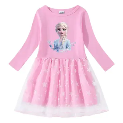 2023 Cotton Princess Dress for Girls Blue Star Moon Design
