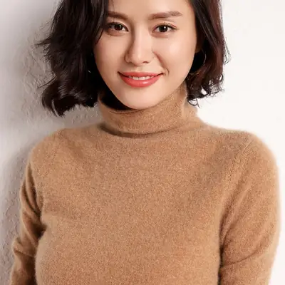 Women's Pile Collar Wool Turtleneck Shirt Beige