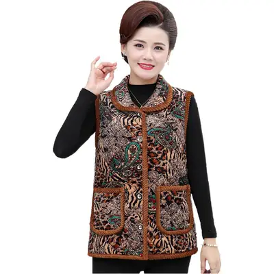 Middle-aged Women Velvet Lapel Vest Winter Warmth