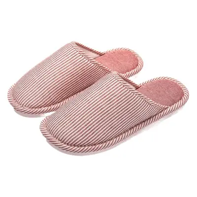 Women Cotton Striped Slippers Winter Indoor Warm