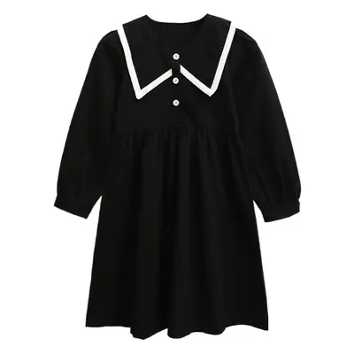 Black Korean Style Long Sleeve Dress for Girls