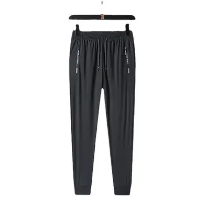Men's Black Ice Silk Trousers Summer Casual Loose Large