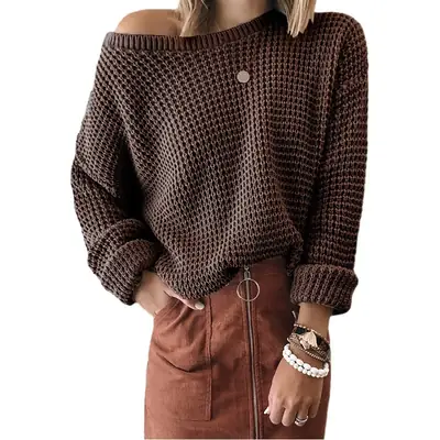 2024 Women's Knitted Long Sleeve Sweater with Loose Collar