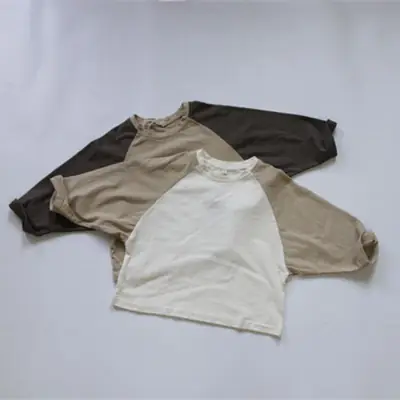 Spring Girls Korean Style Loose T-Shirt Pants Set Brown Cream