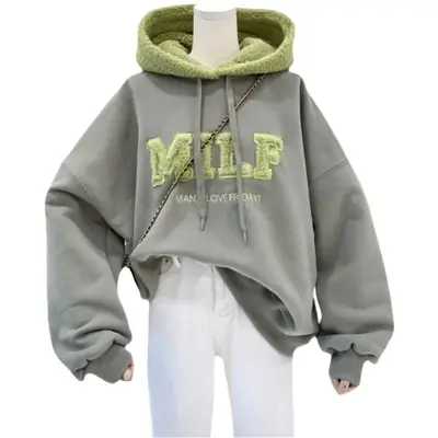 Women Crossbody Sweatshirt Jacket Grey Blue Letter Embroidered
