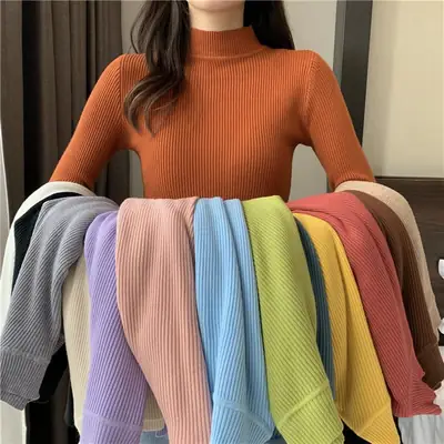 Women Half-Turtleneck Knit Shirt Light Blue Autumn 2026