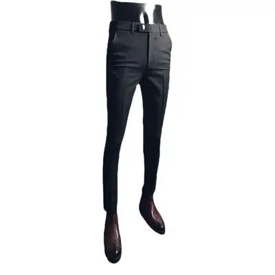 Men Black Slim Fit Stretch Ankle Pants Business Casual