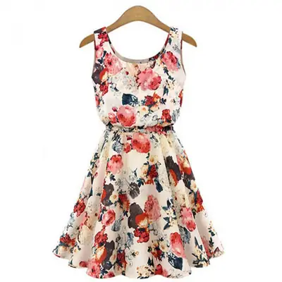 Women's Chiffon Floral Sleeveless Dress Large Mid Length