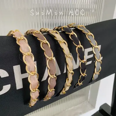 Korean Style Hair Hoop with Gold Chain & Black Braided Edge