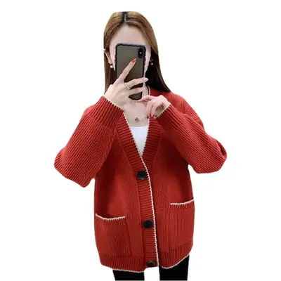 Women Knitted Cardigan Yellow Button Front 2022