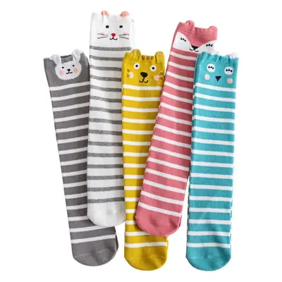 New Fox Rabbit High Tube Knee Socks Cotton Pink Striped