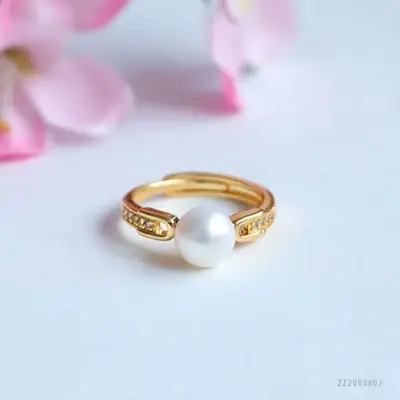 Guan Yu Pearl Ring Gold Plated Natural Freshwater