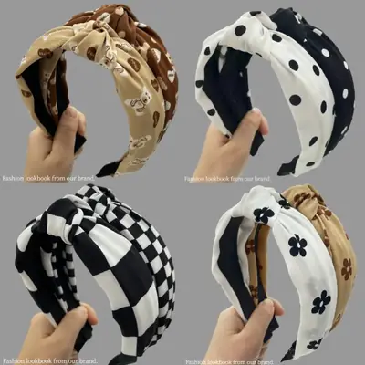 Black Printed Letter Hairband Korean Style Wide Brim