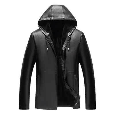 Men Hooded Fleece Jacket Black Plus Size Winter Coat
