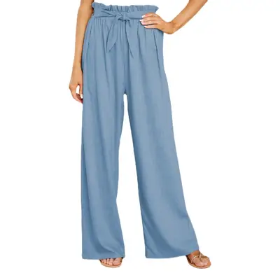 Women's Blue Wide Leg Pants Large Casual Wear