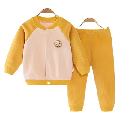 2022 New Baby Velvet Cardigan Set Blue Beige