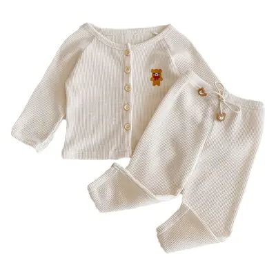 2025 Spring & Fall Clothing for Infants and Young Kidsren, Male and Female Babies, Bear Embroidered Cardigan Jacket Top + Pants Two-Piece Suit