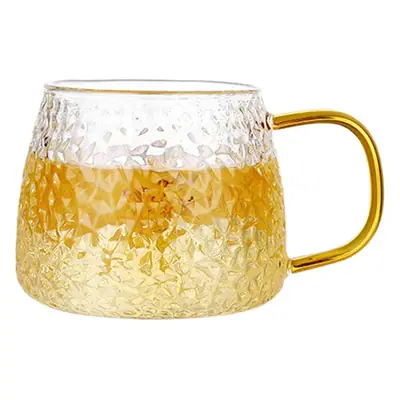 High Borosilicate Hammer Glass Tea Cup with Handle