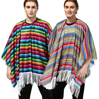 Adult Mexican Ethnic Cloak Costume Rainbow Striped