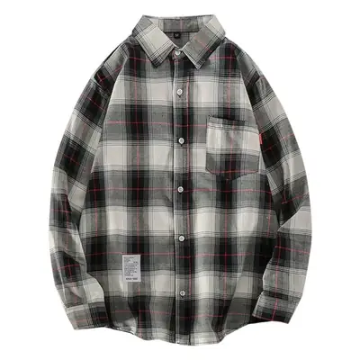 Men's Plaid Long Sleeve Shirt Korean Style