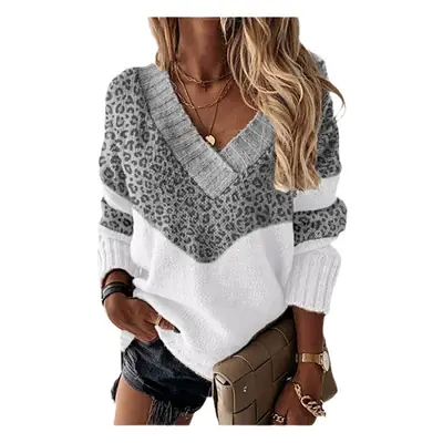 V-Neck Leopard Print Sweater Blue White