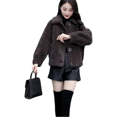 Lamb Wool Coat Women Red 2025 Short Sweatshirt