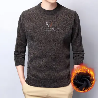 Men's Winter Fleece Antler Embroidered Sweater