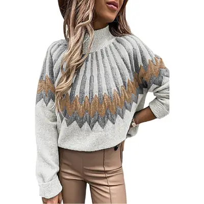 Printed Turtleneck Long Sleeve Knitwear Black Gold White
