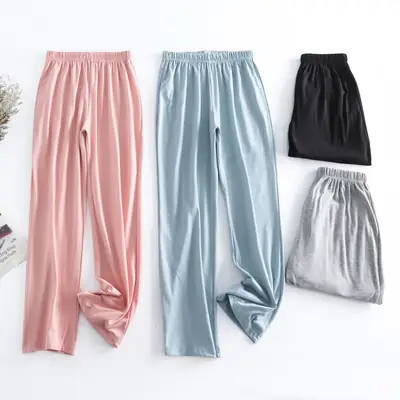 Women Cotton Stretch Waist Pants Solid Color Loose Fit