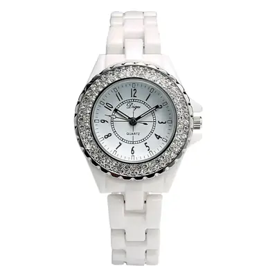 Women's White Ceramic Quartz Watch with Crystal Dial
