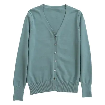 Women's White V-Neck Knitted Cardigan Large