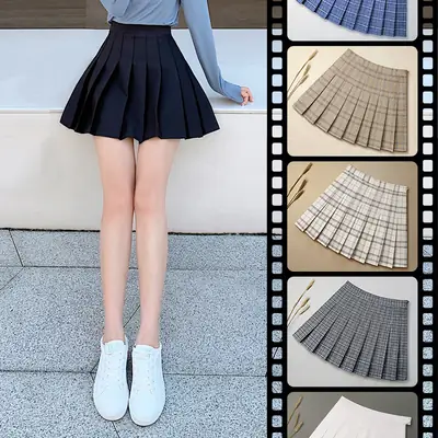 Women Plaid Zipper Skirt Grey Spring Summer