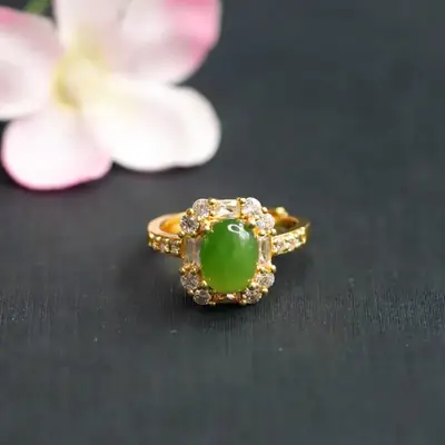 Guan Yu Jade Green Ring with Diamond Set