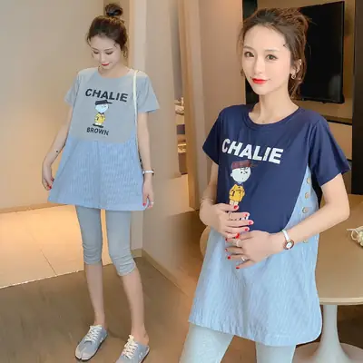 Maternity Summer Top Short Sleeve Two-Piece Set