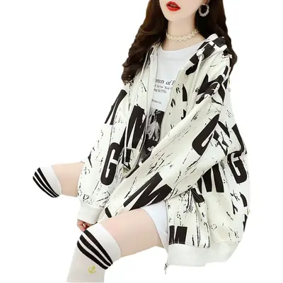 Women Hooded Sweatshirt Jacket Letter Print Autumn Wear