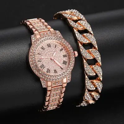 Women's Roman Diamond Cuban Bracelet Watch