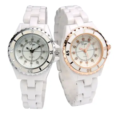 Women's Rose Gold Quartz Watch with White Strap