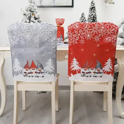 Christmas Table & Chair Covers Red Gray Cartoon Print