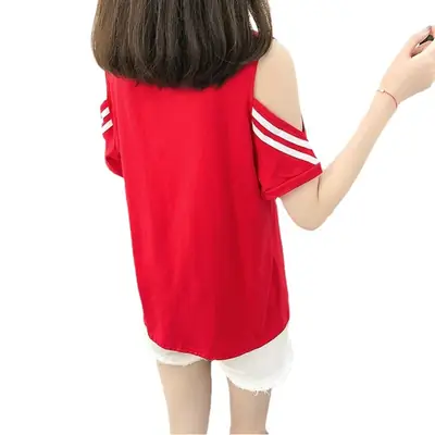 Women's Red Off-Shoulder Slim Fit T-Shirt 2026