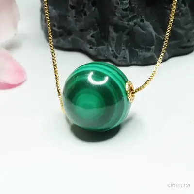 Peacock Stone Round Bead Necklace Green Crystal Jewelry
