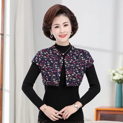 Women Red Floral Warm Shoulder Pad Vest Camel Cotton Winter