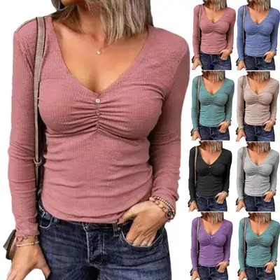 Purple Long Sleeve V-Neck T-Shirt for Women