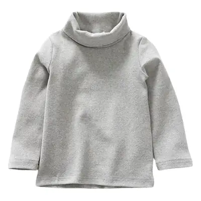 Girls Mid-High Collar Pure Cotton Top Grey