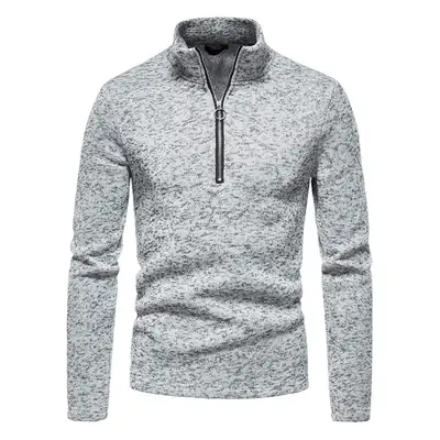 Men Grey Zipper Sweatshirt High Collar