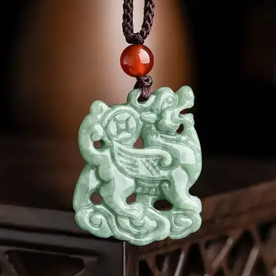 Natural Jade Green Kirin Pendant for Men Women